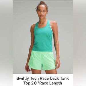 Lululemon Swiftly Tech Racerback Tank Top 2.0 *Race Length, Kelly Green, Size 8